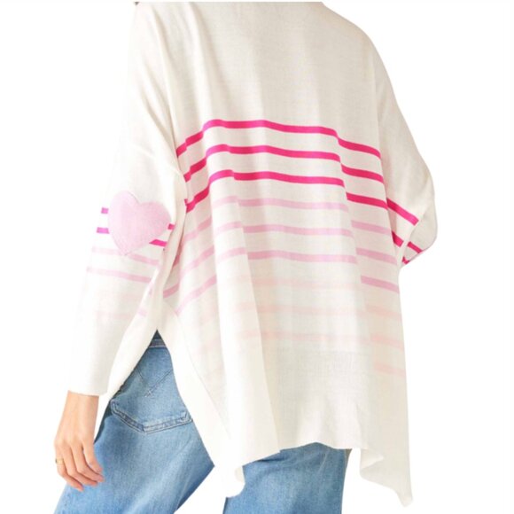 Mersea Amour Stripe Sweater Heart Elbow Patch One Size OS Lagenlook - Picture 1 of 16